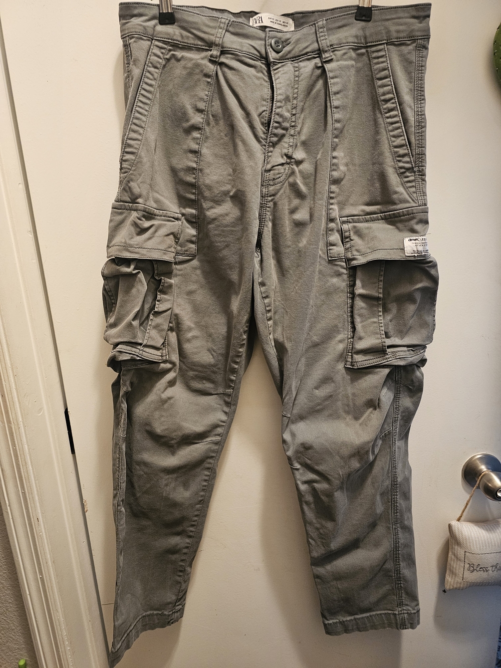 Zara Mens Dnwr Olive Green Utility Cargo Pants Size 32 EUC